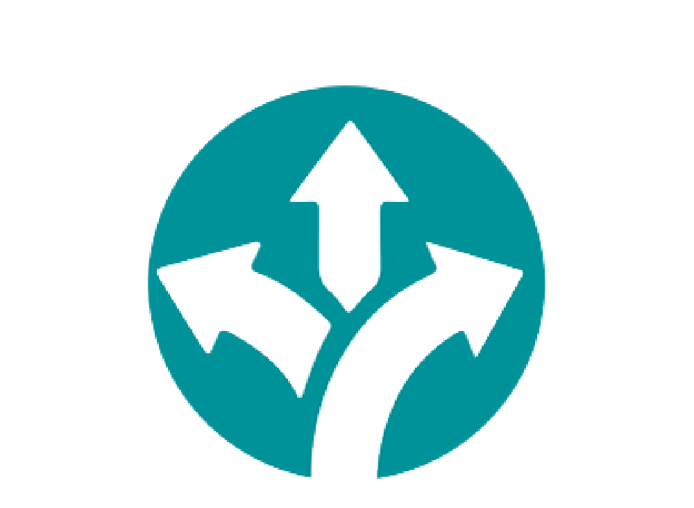 Teal icon showing three arrows going three directions: straight, left, and right.
