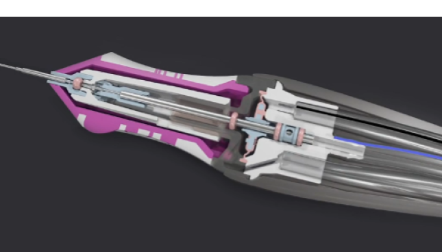 A cross-section image of the HYPERVIT Probe showcasing the dual pneumatic drive feature