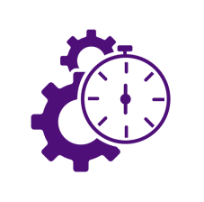 A purple icon showing a stopwatch with 2 gears behind it