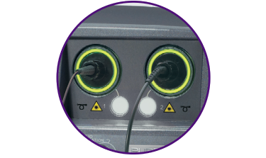 Close up of the PUREPOINT Laser System’s EnGuage RFID Connectors with Dual Laser Ports.