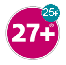 A large pink circle that says 27 Above it to the right a smaller teal circle says 25