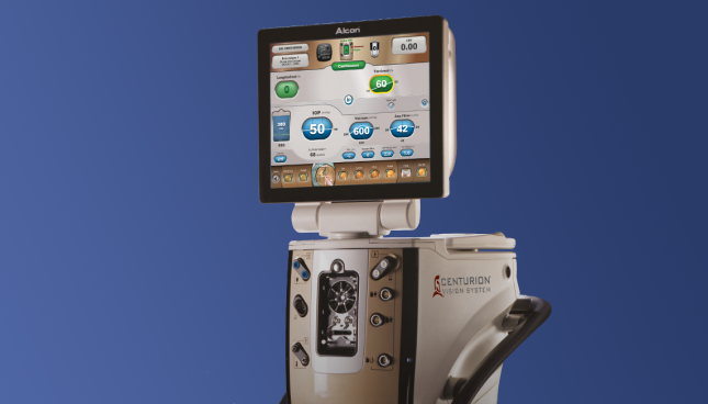 An image of the Legion System, the CENTURION Silver System and the CENTURION Vision System with ACTIVE SENTRY Handpiece. The three systems appear side by side on a blue background.