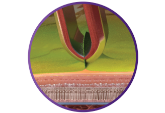 Close up of the SHARKSKIN ILM forceps grasping ILM tissue.